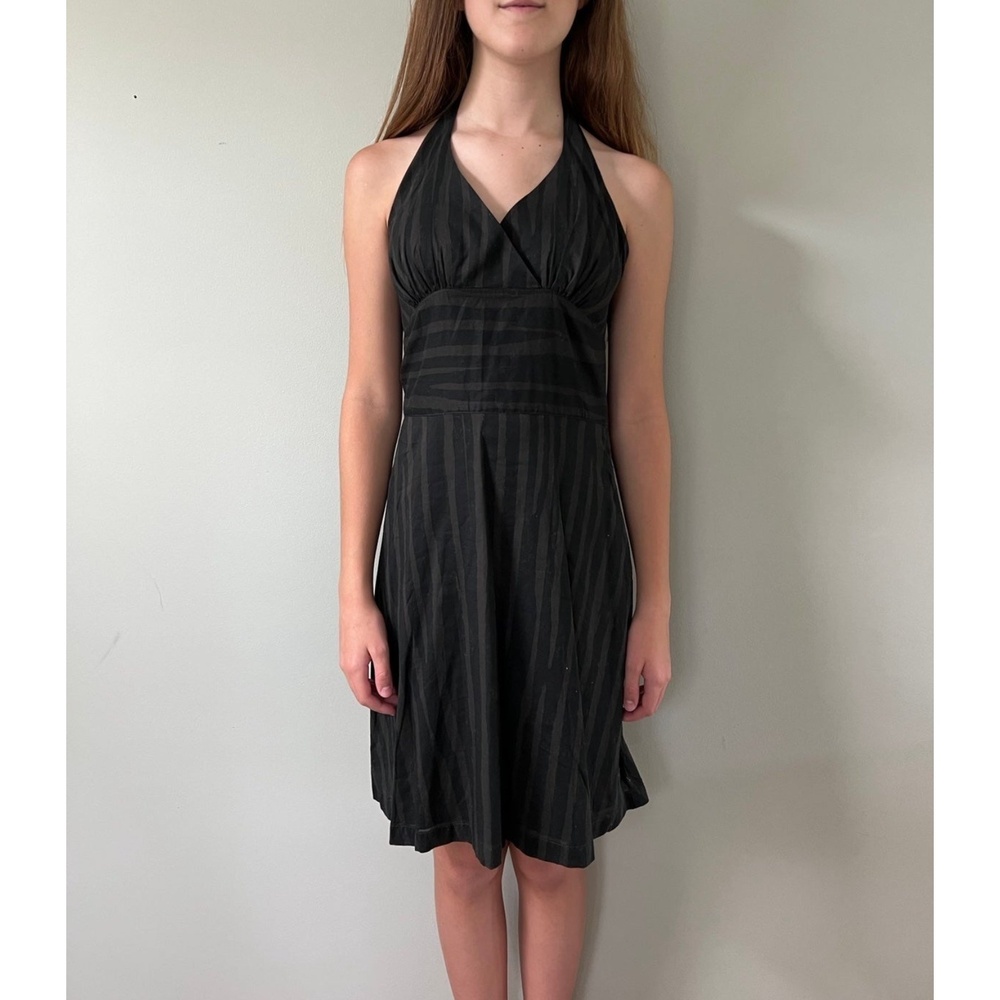 Womens Vintage 1990s Halter Style Striped Black Sun Dress | Rogan size 7 - Picture 2 of 9